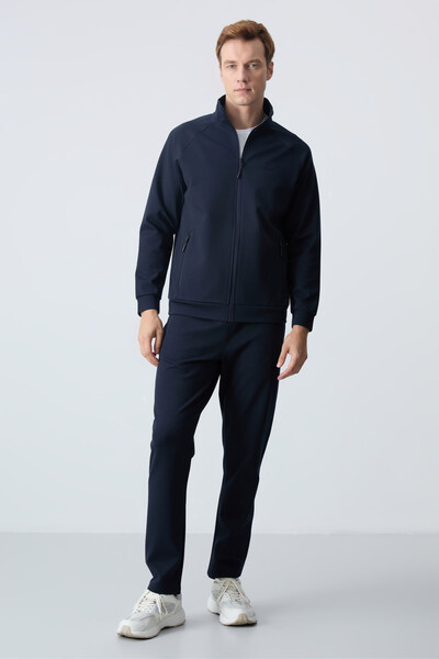 Tommylife Wholesale Comfort Fit Stand Collar Men's Tracksuit Set 85113 Navy Blue - Thumbnail