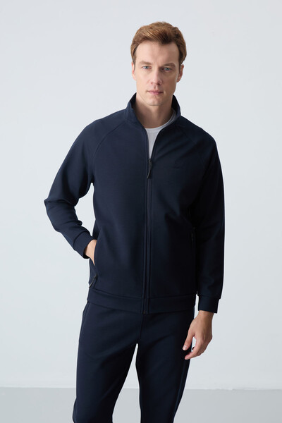 Tommylife Wholesale Comfort Fit Stand Collar Men's Tracksuit Set 85113 Navy Blue - Thumbnail