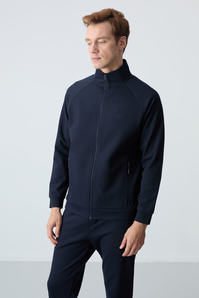 Tommylife Wholesale Comfort Fit Stand Collar Men's Tracksuit Set 85113 Navy Blue - Thumbnail