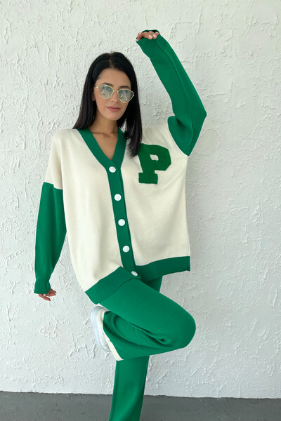 Tommylife Wholesale Comfort Fit Women's Knit Set 02029 Green - Thumbnail