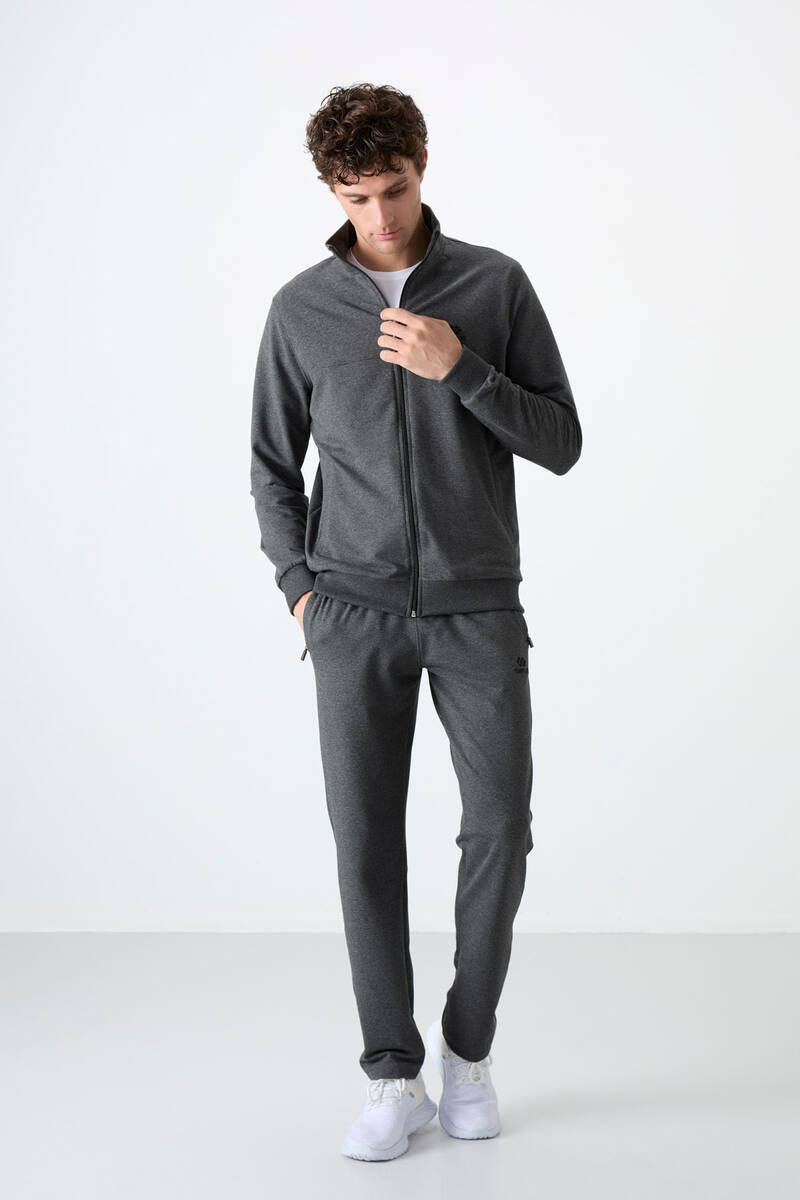 TOMMYLIFE - Tommylife Wholesale Comfort Fit Zippered Sweat Men's Tracksuit Set 85072 Anthracite Melange