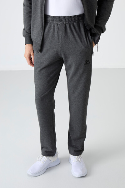 Tommylife Wholesale Comfort Fit Zippered Sweat Men's Tracksuit Set 85072 Anthracite Melange - Thumbnail