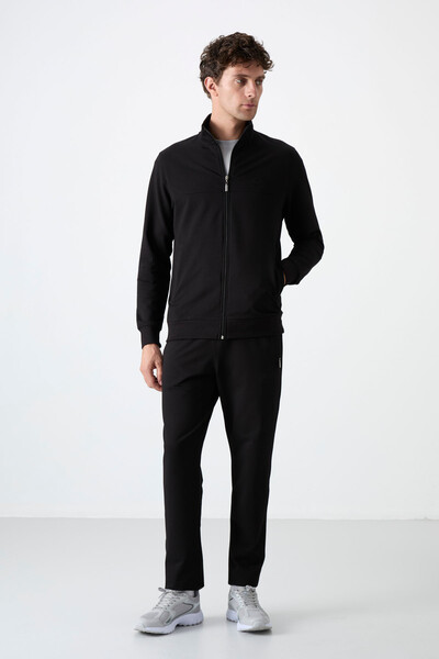 Tommylife Wholesale Comfort Fit Zippered Sweat Men's Tracksuit Set 85072 Black - Thumbnail