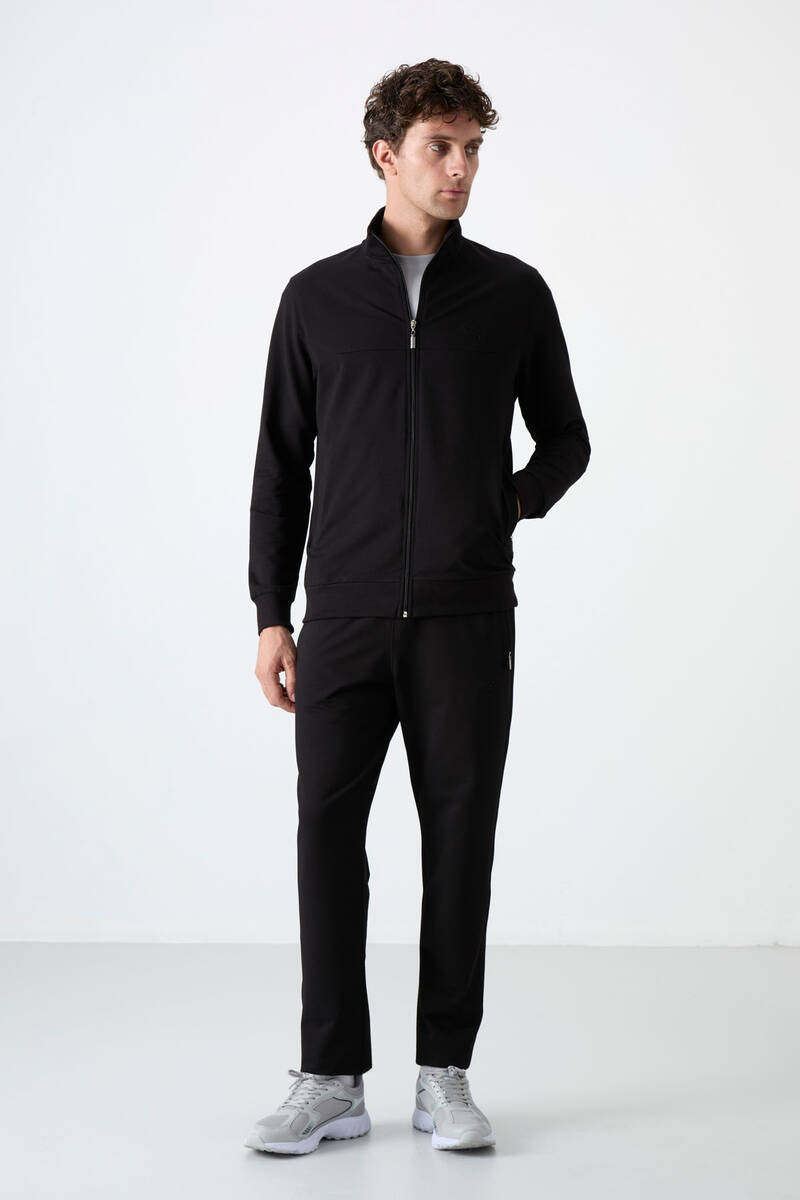 TOMMYLIFE - Tommylife Wholesale Comfort Fit Zippered Sweat Men's Tracksuit Set 85072 Black