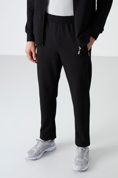 Tommylife Wholesale Comfort Fit Zippered Sweat Men's Tracksuit Set 85072 Black - Thumbnail