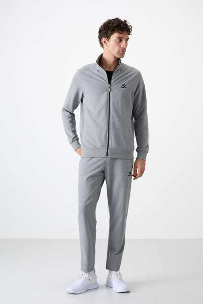 Tommylife Wholesale Comfort Fit Zippered Sweat Men's Tracksuit Set 85072 Gray Melange - Thumbnail