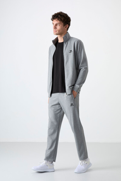 Tommylife Wholesale Comfort Fit Zippered Sweat Men's Tracksuit Set 85072 Gray Melange - Thumbnail