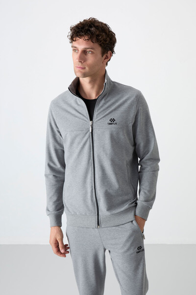 Tommylife Wholesale Comfort Fit Zippered Sweat Men's Tracksuit Set 85072 Gray Melange - Thumbnail