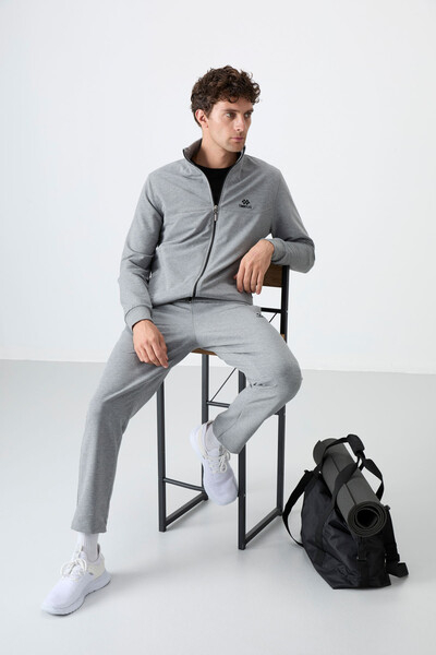 Tommylife Wholesale Comfort Fit Zippered Sweat Men's Tracksuit Set 85072 Gray Melange - Thumbnail