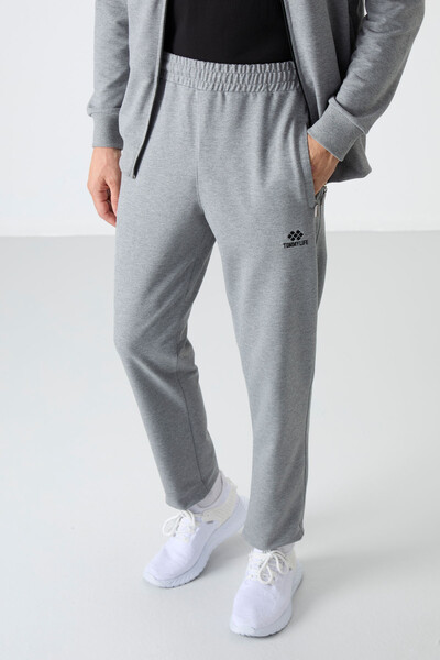 Tommylife Wholesale Comfort Fit Zippered Sweat Men's Tracksuit Set 85072 Gray Melange - Thumbnail