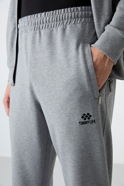 Tommylife Wholesale Comfort Fit Zippered Sweat Men's Tracksuit Set 85072 Gray Melange - Thumbnail