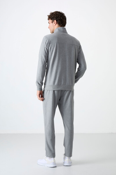 Tommylife Wholesale Comfort Fit Zippered Sweat Men's Tracksuit Set 85072 Gray Melange - Thumbnail