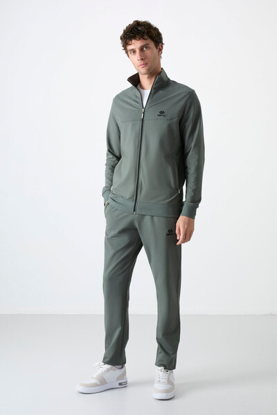 Tommylife Wholesale Comfort Fit Zippered Sweat Men's Tracksuit Set 85072 Khaki - Thumbnail