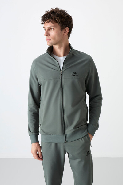 Tommylife Wholesale Comfort Fit Zippered Sweat Men's Tracksuit Set 85072 Khaki - Thumbnail