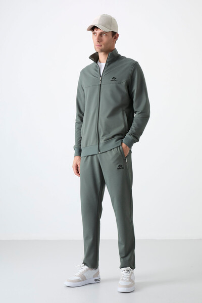 Tommylife Wholesale Comfort Fit Zippered Sweat Men's Tracksuit Set 85072 Khaki - Thumbnail