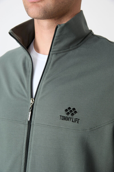 Tommylife Wholesale Comfort Fit Zippered Sweat Men's Tracksuit Set 85072 Khaki - Thumbnail