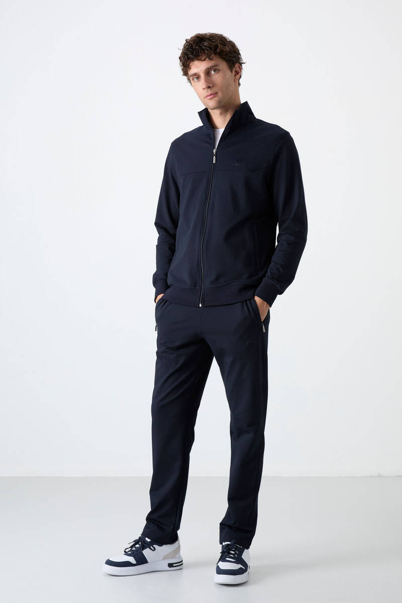 TOMMYLIFE - Tommylife Wholesale Comfort Fit Zippered Sweat Men's Tracksuit Set 85072 Navy Blue