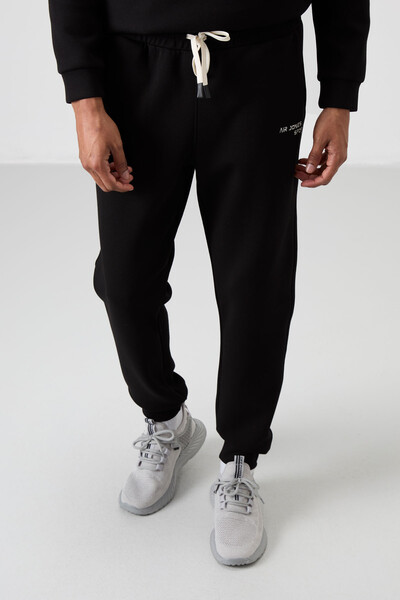 Tommylife Wholesale Comfy Basic Men's Tracksuit Set 85254 Black - Ecru - Thumbnail