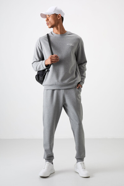 Tommylife Wholesale Comfy Basic Men's Tracksuit Set 85254 Gray Melange - Thumbnail