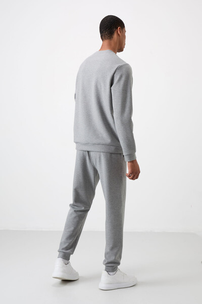 Tommylife Wholesale Comfy Basic Men's Tracksuit Set 85254 Gray Melange - Thumbnail