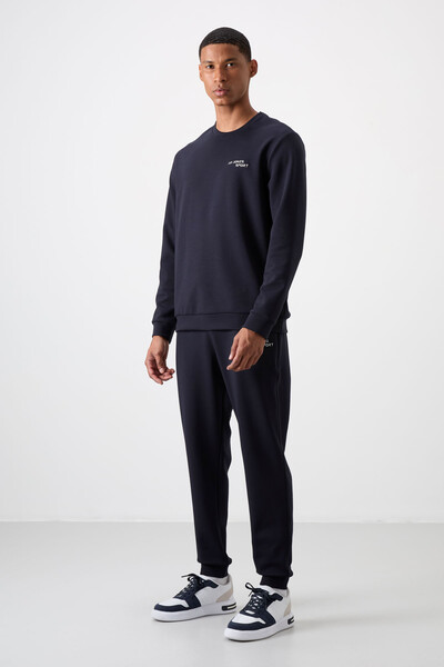 Tommylife Wholesale Comfy Basic Men's Tracksuit Set 85254 Navy Blue - Thumbnail