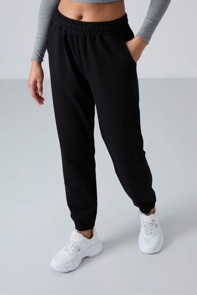 Tommylife Wholesale Comfy Elastic Cuff Women's Sweatpants 94583 Black - Thumbnail