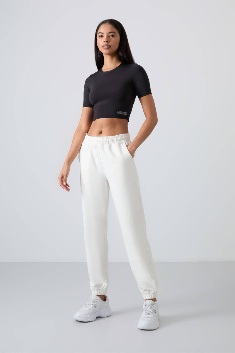 TOMMYLIFE - Tommylife Wholesale Comfy Elastic Cuff Women's Sweatpants 94583 Ecru
