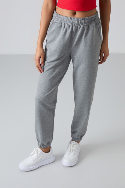 Tommylife Wholesale Comfy Elastic Cuff Women's Sweatpants 94583 Gray Melange - Thumbnail