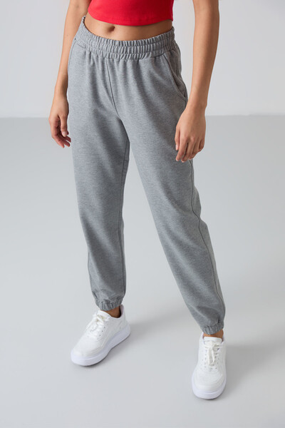 Tommylife Wholesale Comfy Elastic Cuff Women's Sweatpants 94583 Gray Melange - Thumbnail