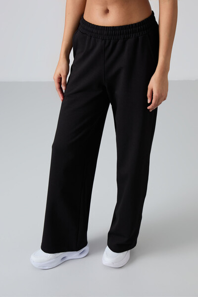 Tommylife Wholesale Comfy Wide Leg Women's Sweatpants 94567 Black - Thumbnail