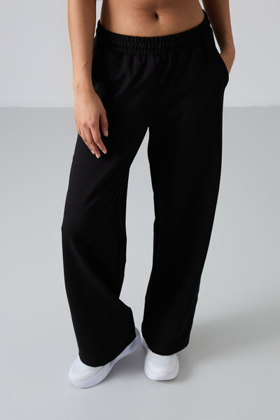 Tommylife Wholesale Comfy Wide Leg Women's Sweatpants 94567 Black - Thumbnail
