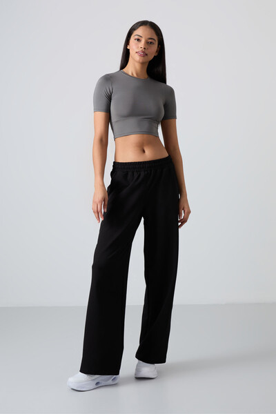 Tommylife Wholesale Comfy Wide Leg Women's Sweatpants 94567 Black - Thumbnail