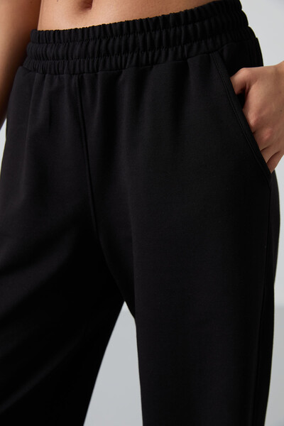 Tommylife Wholesale Comfy Wide Leg Women's Sweatpants 94567 Black - Thumbnail