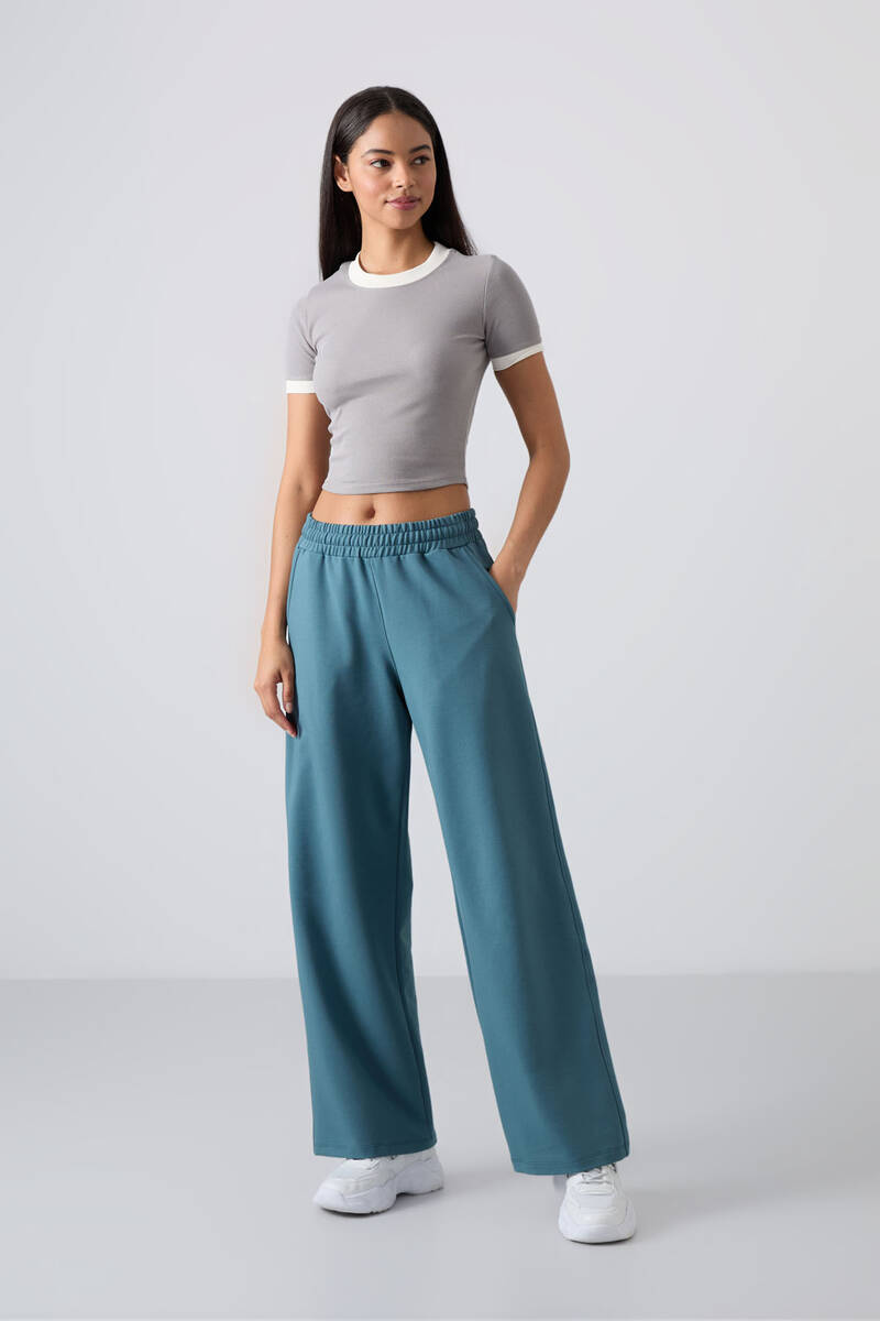 TommyLife - Tommylife Wholesale Comfy Wide Leg Women's Sweatpants 94567 Forest Green