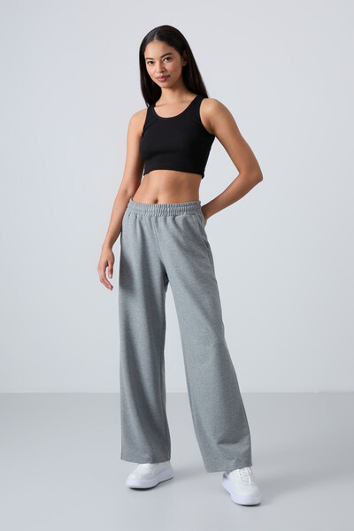 Tommylife Wholesale Comfy Wide Leg Women's Sweatpants 94567 Gray Melange - Thumbnail