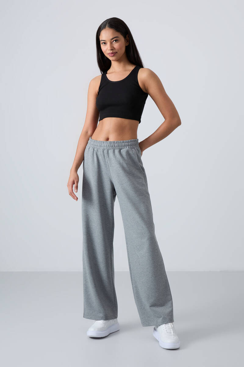 TOMMYLIFE - Tommylife Wholesale Comfy Wide Leg Women's Sweatpants 94567 Gray Melange
