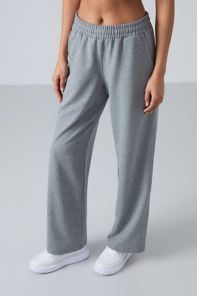 Tommylife Wholesale Comfy Wide Leg Women's Sweatpants 94567 Gray Melange - Thumbnail