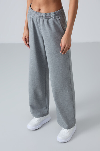 Tommylife Wholesale Comfy Wide Leg Women's Sweatpants 94567 Gray Melange - Thumbnail