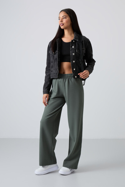 Tommylife Wholesale Comfy Wide Leg Women's Sweatpants 94567 Khaki - Thumbnail