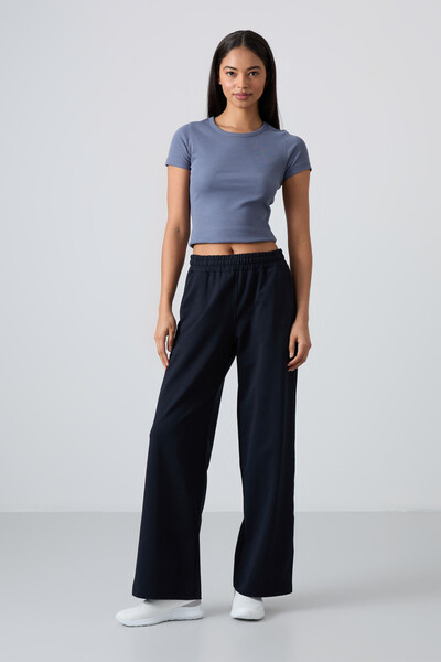 Tommylife Wholesale Comfy Wide Leg Women's Sweatpants 94567 Navy Blue - Thumbnail