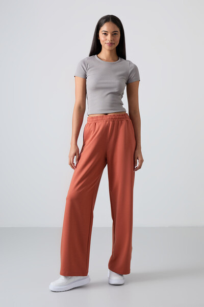 Tommylife Wholesale Comfy Wide Leg Women's Sweatpants 94567 Terracotta - Thumbnail