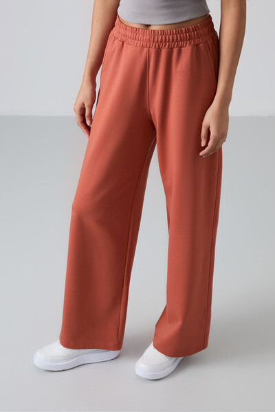 Tommylife Wholesale Comfy Wide Leg Women's Sweatpants 94567 Terracotta - Thumbnail