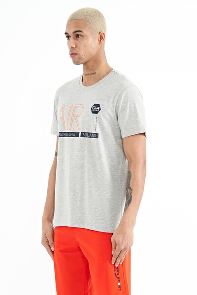 Tommylife Wholesale Conan Crew Neck Standard Fit Printed Men's T-Shirt 88209 Gray Melange - Thumbnail