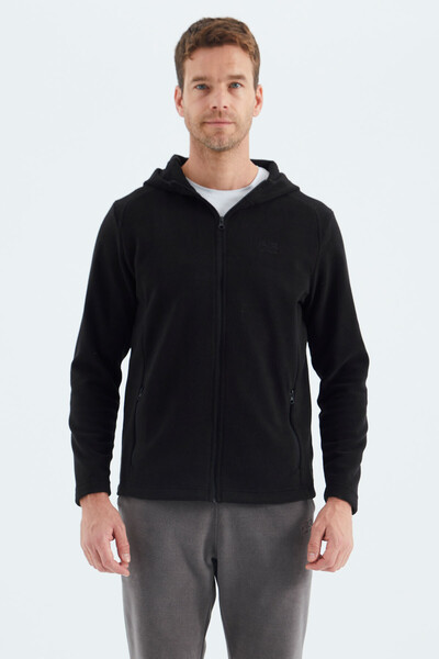 Tommylife Wholesale Connell Hooded Comfort Fit Zippered Men's Fleece Sweatshirt 88313 Black - Thumbnail