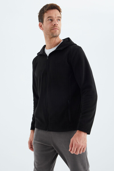 Tommylife Wholesale Connell Hooded Comfort Fit Zippered Men's Fleece Sweatshirt 88313 Black - Thumbnail