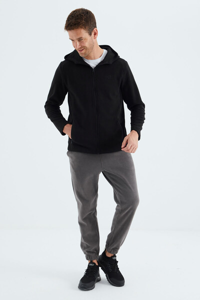 Tommylife Wholesale Connell Hooded Comfort Fit Zippered Men's Fleece Sweatshirt 88313 Black - Thumbnail