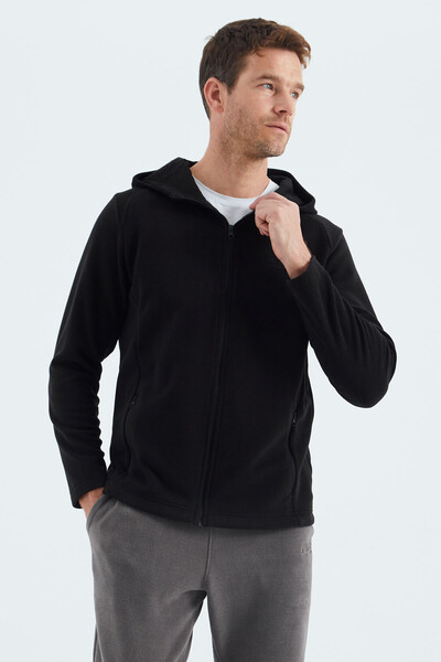 Tommylife Wholesale Connell Hooded Comfort Fit Zippered Men's Fleece Sweatshirt 88313 Black - Thumbnail