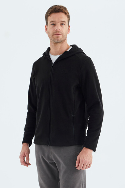 Tommylife Wholesale Connell Hooded Comfort Fit Zippered Men's Fleece Sweatshirt 88313 Black - Thumbnail