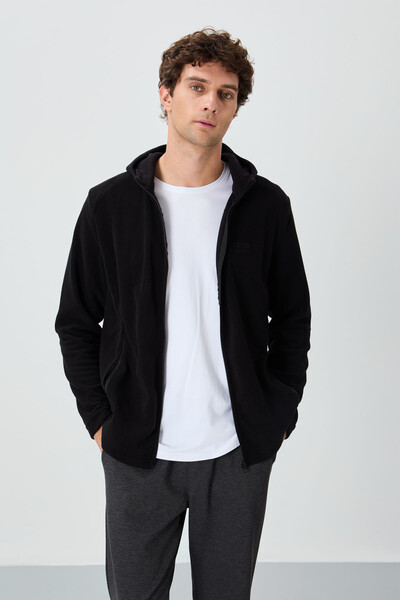 Tommylife Wholesale Connell Hooded Comfort Fit Zippered Men's Fleece Sweatshirt 88313 Black - Thumbnail