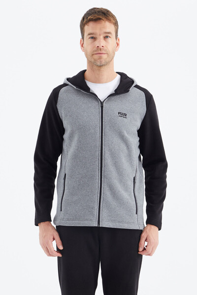 Tommylife Wholesale Connell Hooded Comfort Fit Zippered Men's Fleece Sweatshirt 88313 Gray Melange - Thumbnail